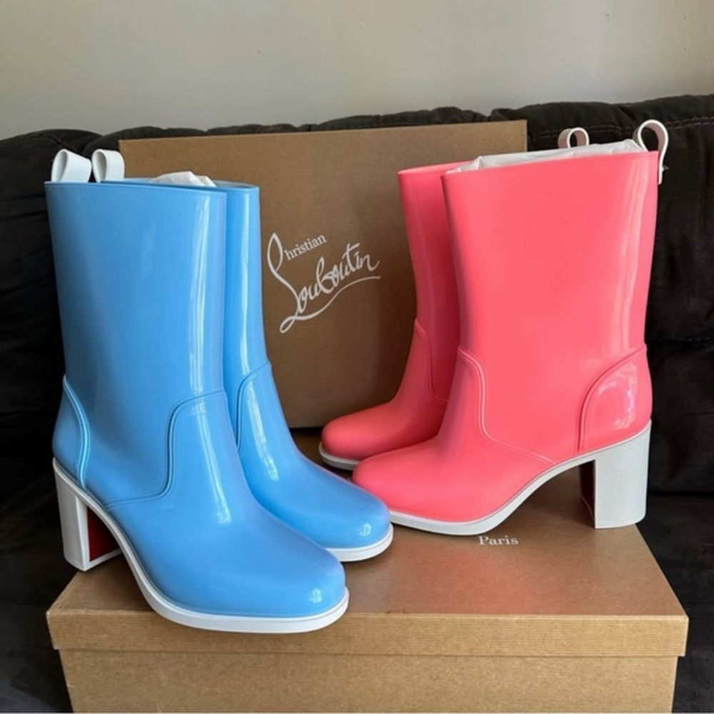 Christian Louboutin Vibrant Blue and Pink Heeled Boots